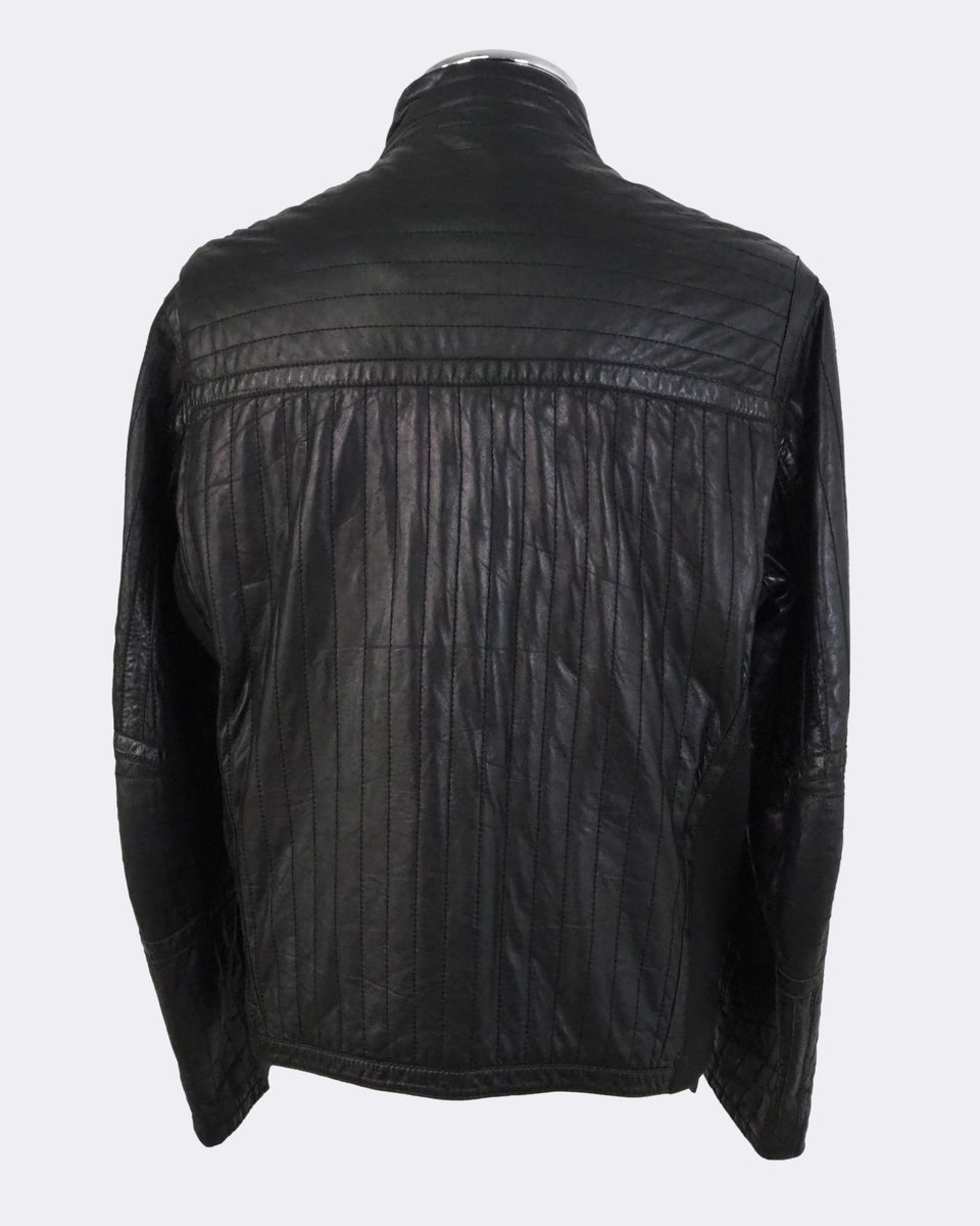 Men's Armani Collezioni Quilted Leather Jacket Black Large