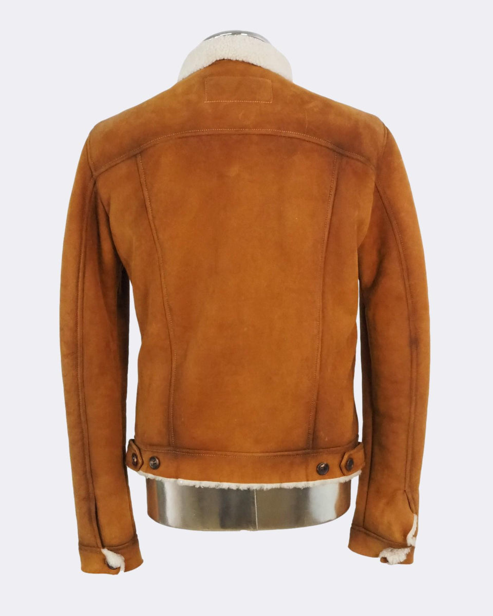Men's Dsquared2 Shearling Lambskin Leather Jacket Cognac Brown