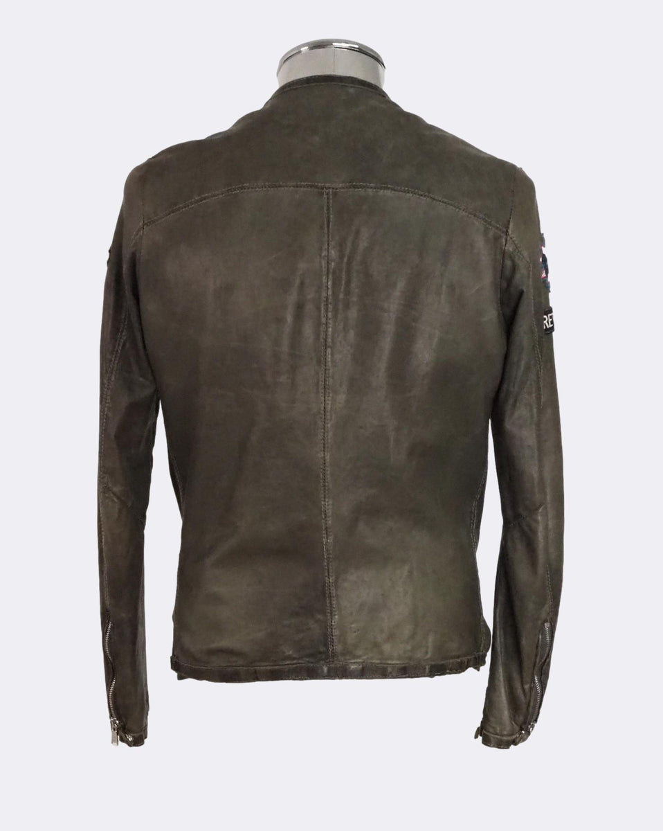 Vegetable Tanned Leather Jacket with Patches - Main Image