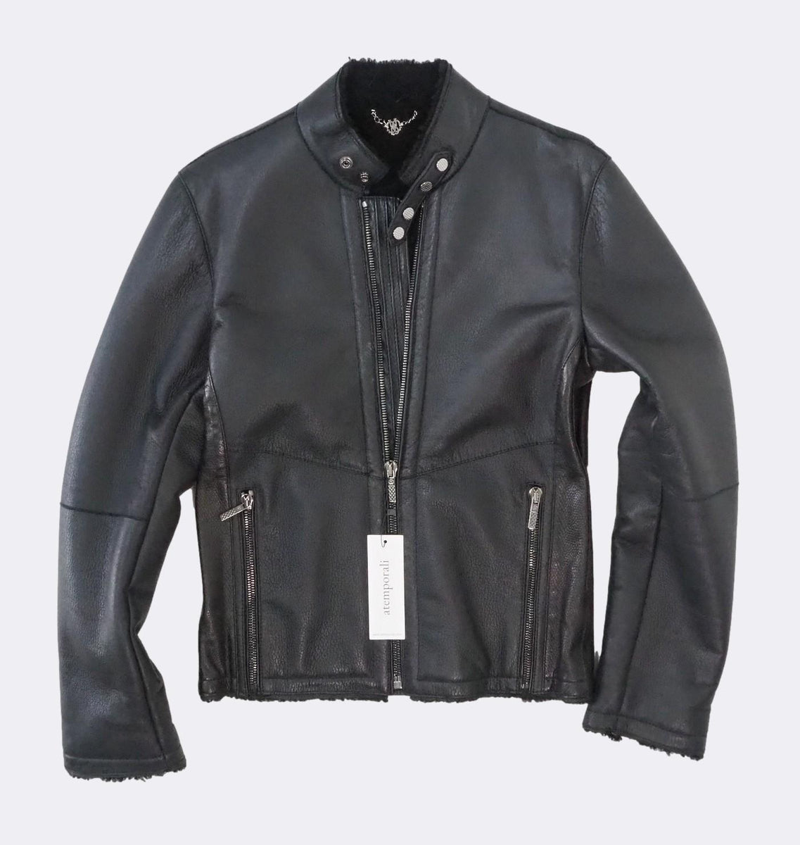 Men s Roberto Cavalli Shearling Leather Jacket Black Medium atemporali