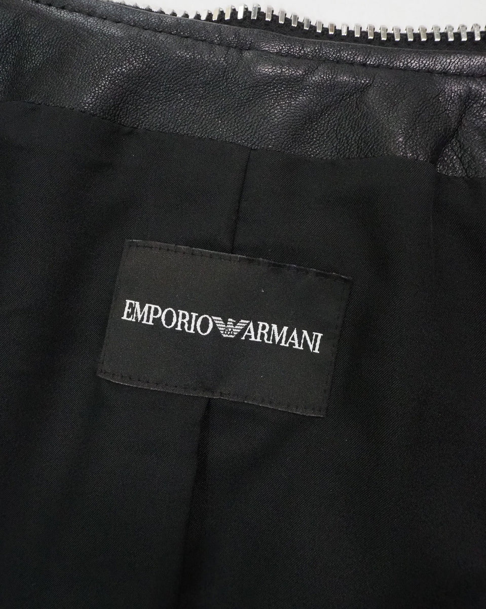 Men s Emporio Armani Zip Detailing Leather Jacket Black EU52 Large