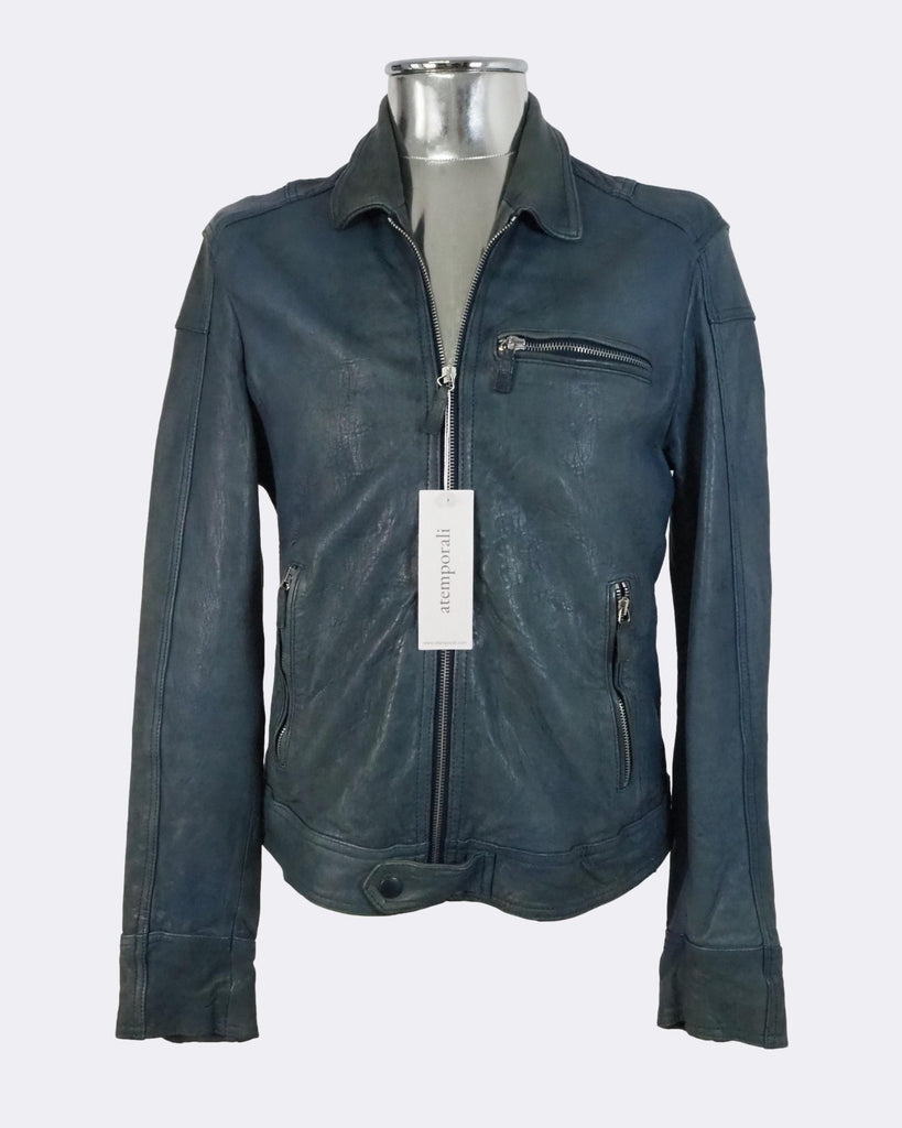 Blue Leather & Suede Jacket