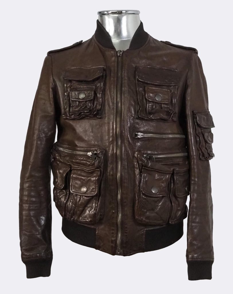 Multi-Pocket leather Bomber Jacket