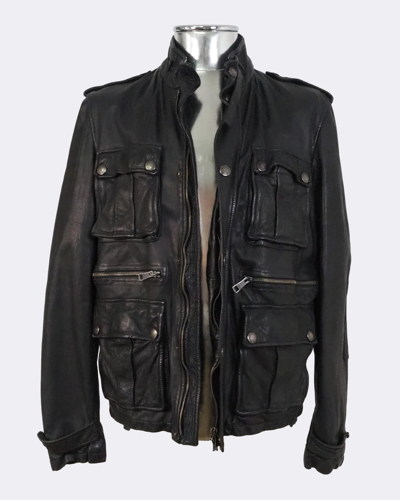 Black Calfskin Leather Field Jacket