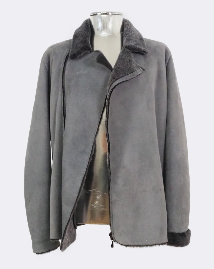 Grey Shearling Lambskin Leather Jacket