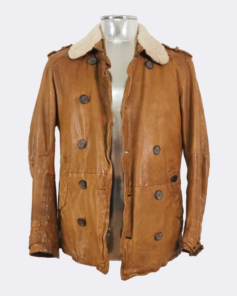 Leather Jacket with Shearling Collar