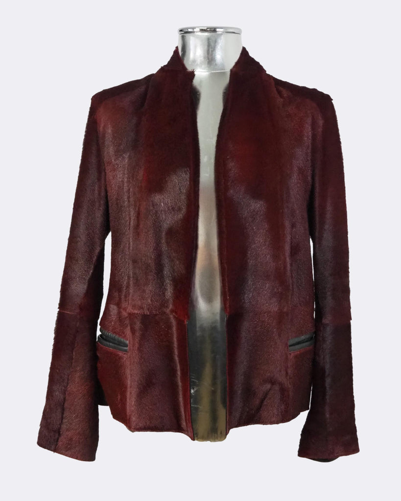 Maroon Calf Hair leather Jacket