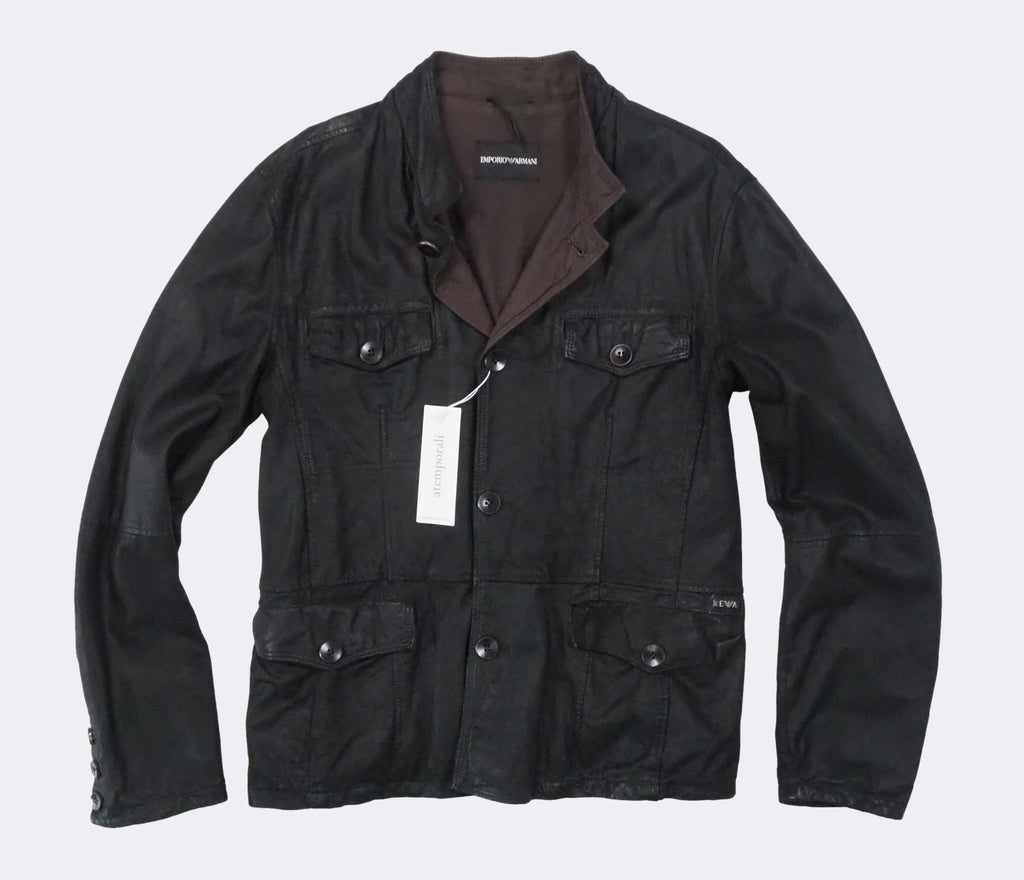 Men's Emporio Armani Black Leather Field Jacket Black XL – atemporali