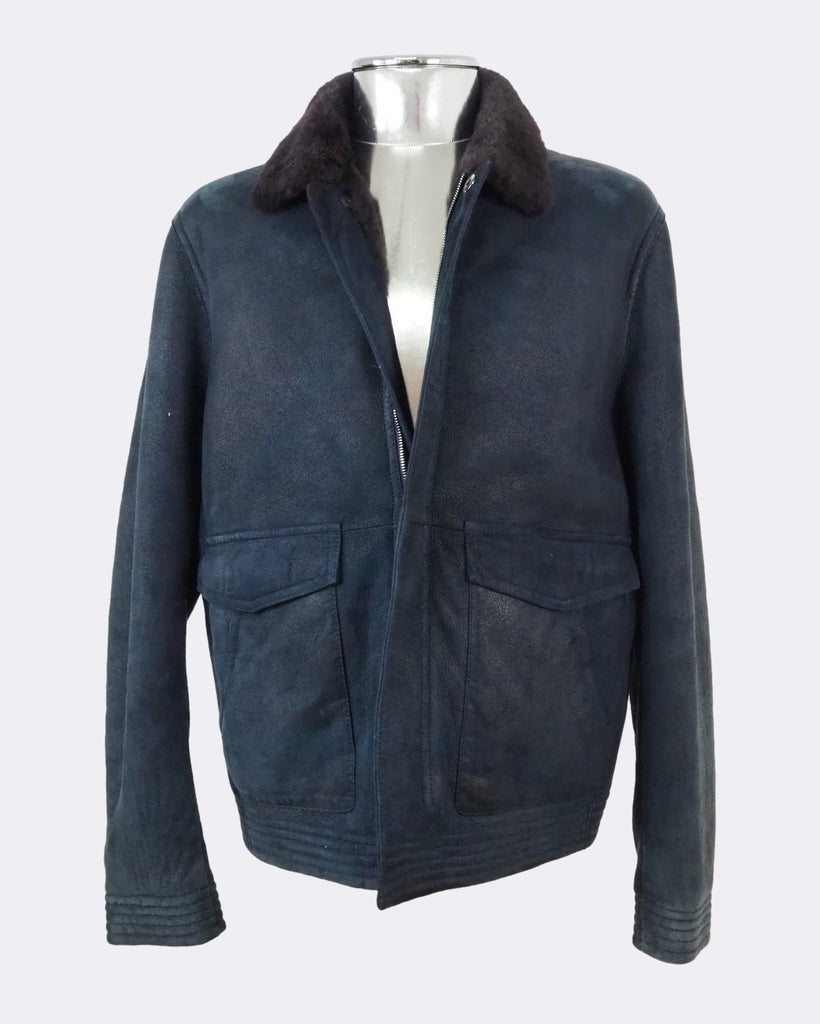 Blue Shearling Lambskin Leather Jacket
