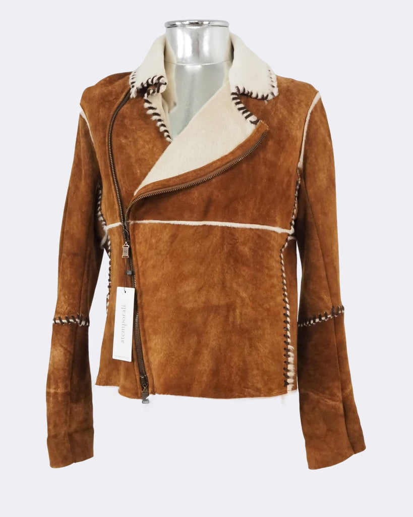 Cognac Shearling Leather Jacket