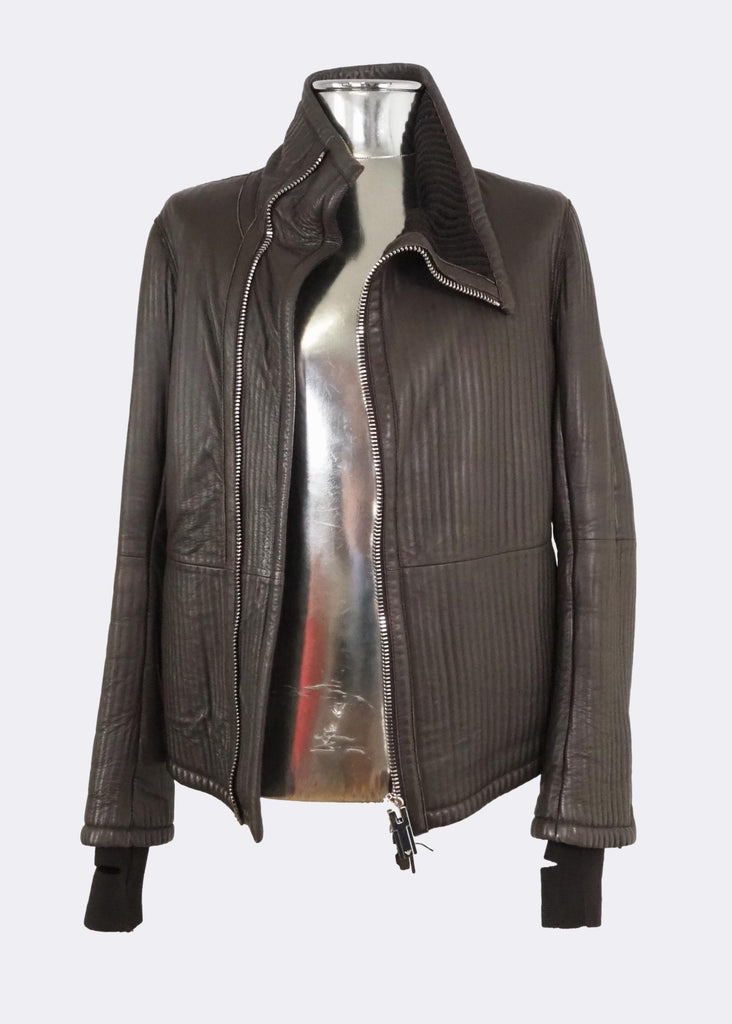 Ribbed Leather Jacket Wool Lining