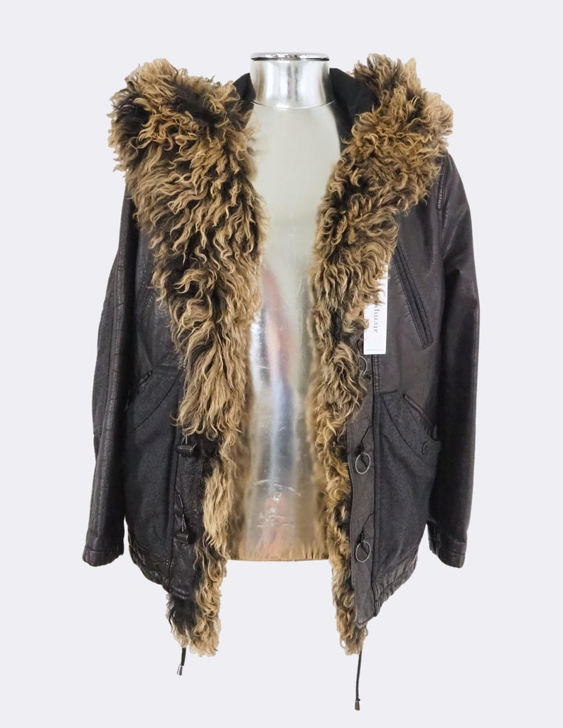 Buffalo Leather Jacket with Fur Hood