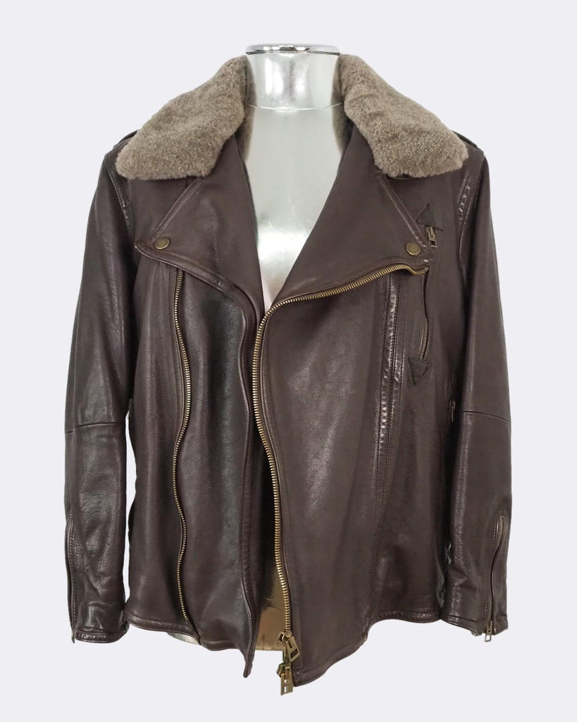 Calfskin Leather Jacket with Removable Fur Collar