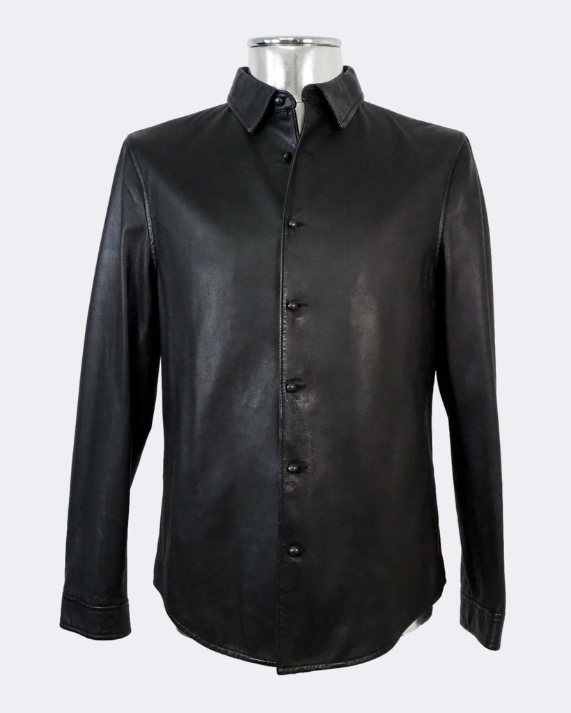 Button-Front Leather Lambskin Shirt