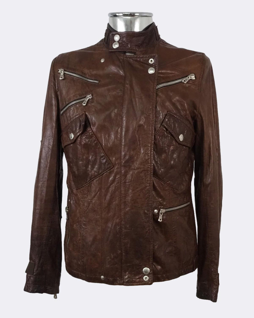 Brown Multi-Pocket Leather Jacket