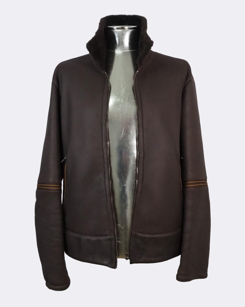 Shearling Leather Zip Front Jacket