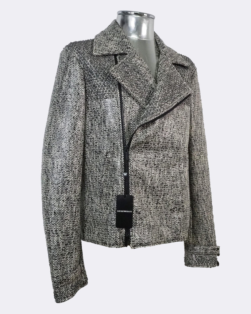 EMPORIO ARMANI ジオメトリック柄　ジャケット　52 Men's Emporio Armani Acrylic Coated Biker Jacket with Metal