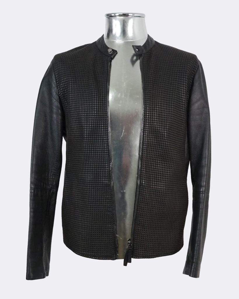 Men's Armani Collezioni Leather Jacket Laser-Cut Front EU46