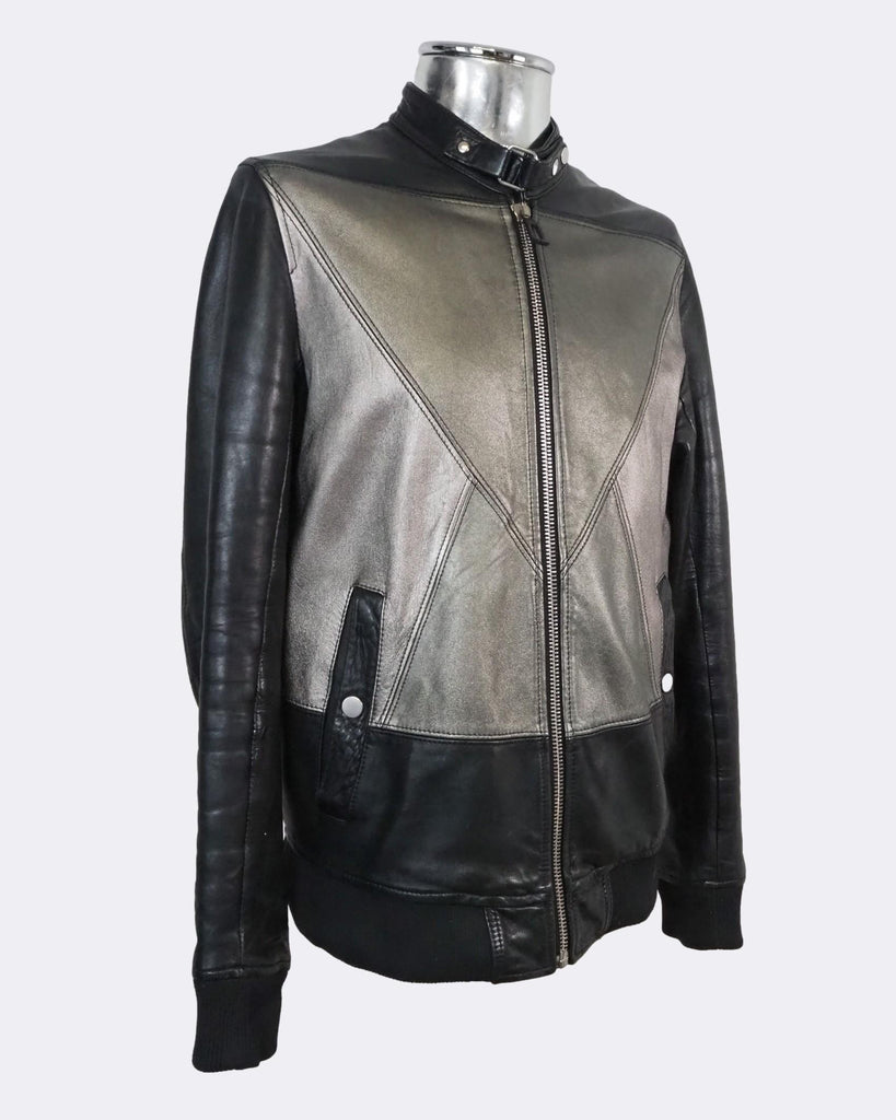 Black leather jacket with silver zippers best sale