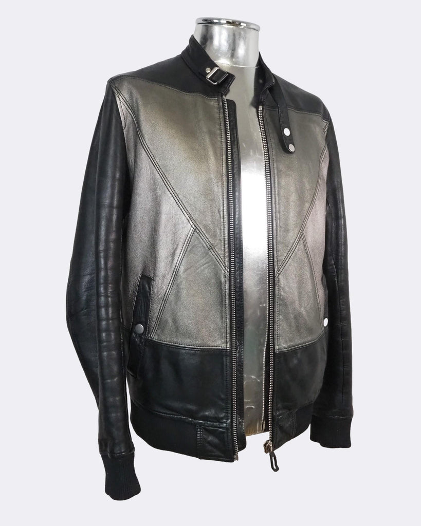 Men s Diesel Black Gold Litriang Silver Black Leather Jacket atemporali