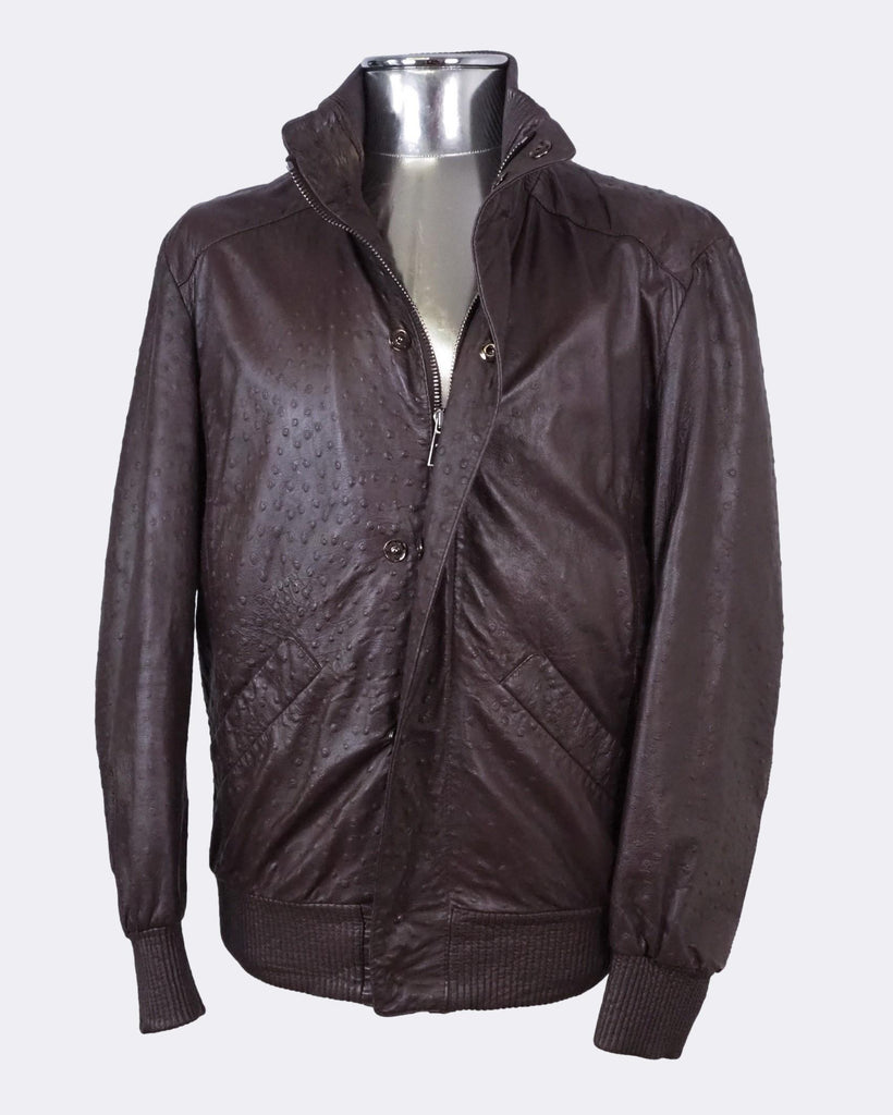 Leather Bomber Jacket with Ostrich Skin Embossed Finish