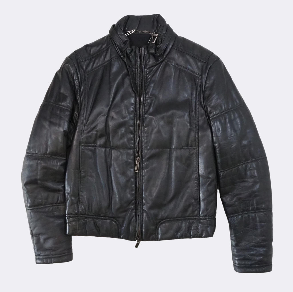 Men's Dirk Bikkembergs Puffer Leather Jacket Black EU48 Medium