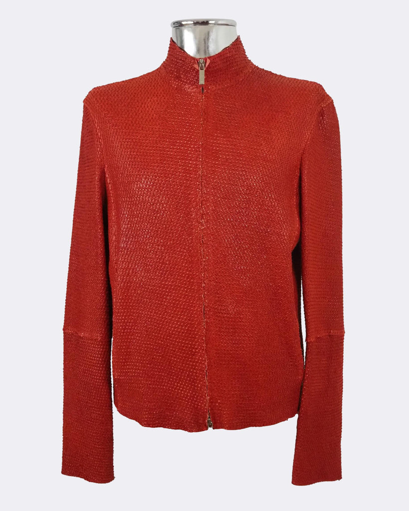Red Laser-cut Stretch Leather Jacket