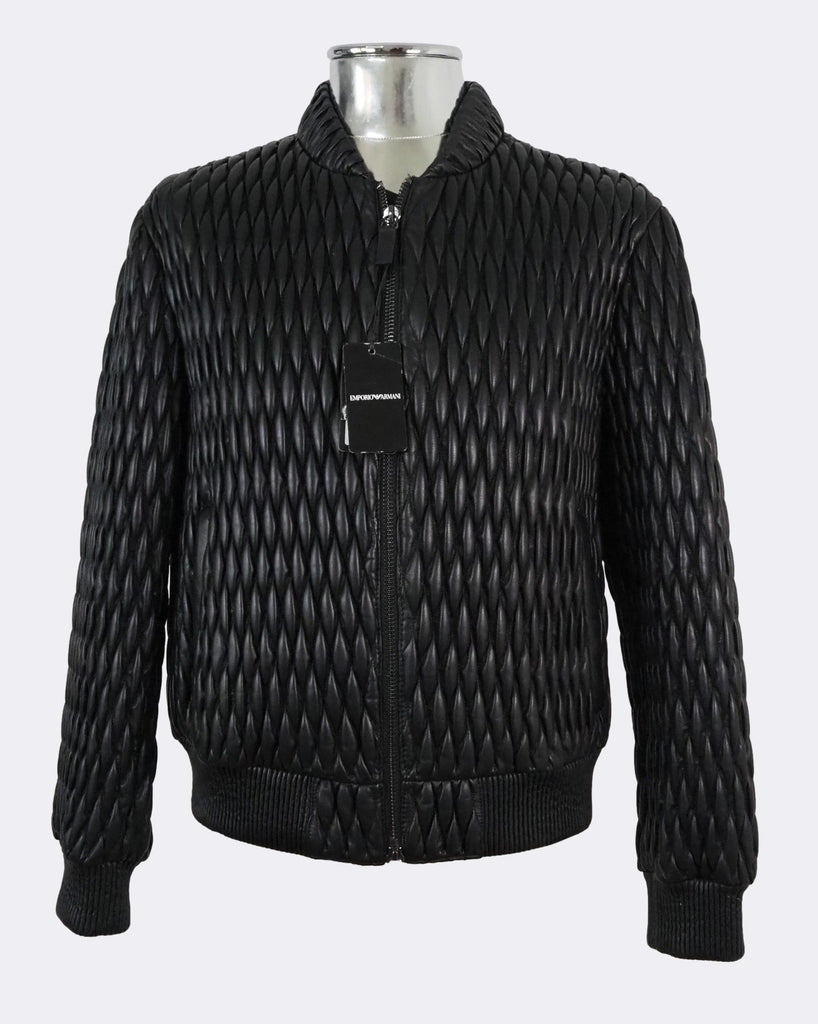 Quilted Stretch Leather Bomber Jacket