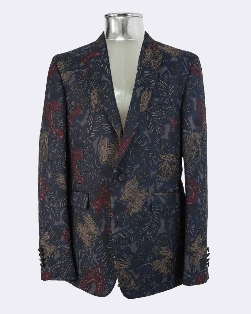 Blue Jacquard Polyester Blazer Jacket