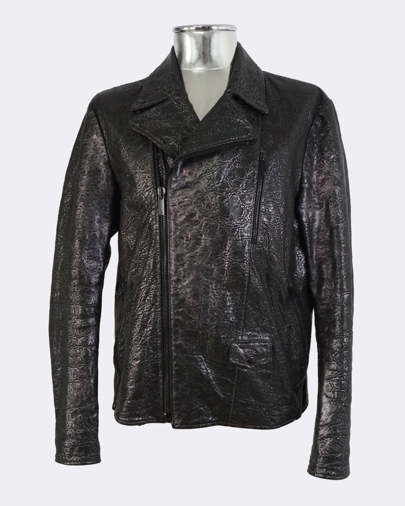 Black Metallic Leather Biker Jacket