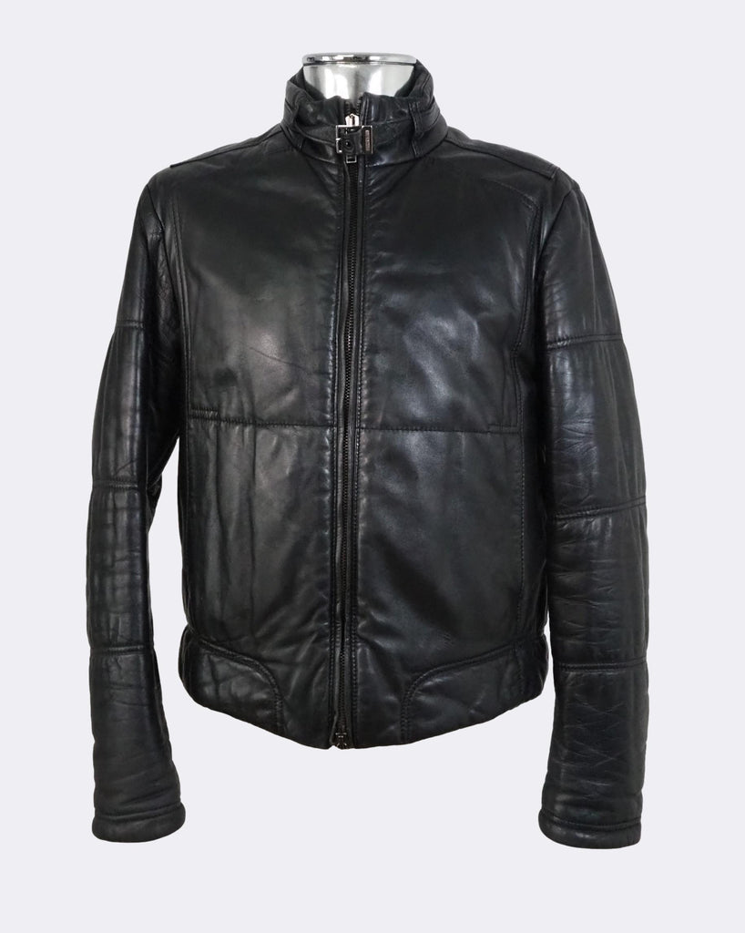 Men's Dirk Bikkembergs Puffer Leather Jacket Black EU48 Medium