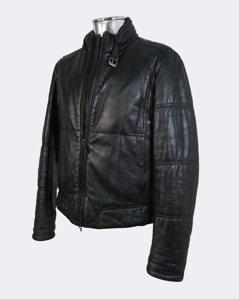 Men's Dirk Bikkembergs Puffer Leather Jacket Black EU48 Medium