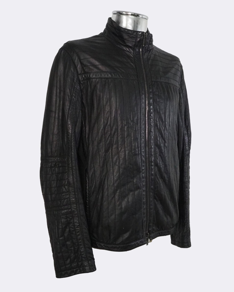 Men's Armani Collezioni Quilted Leather Jacket Black Large