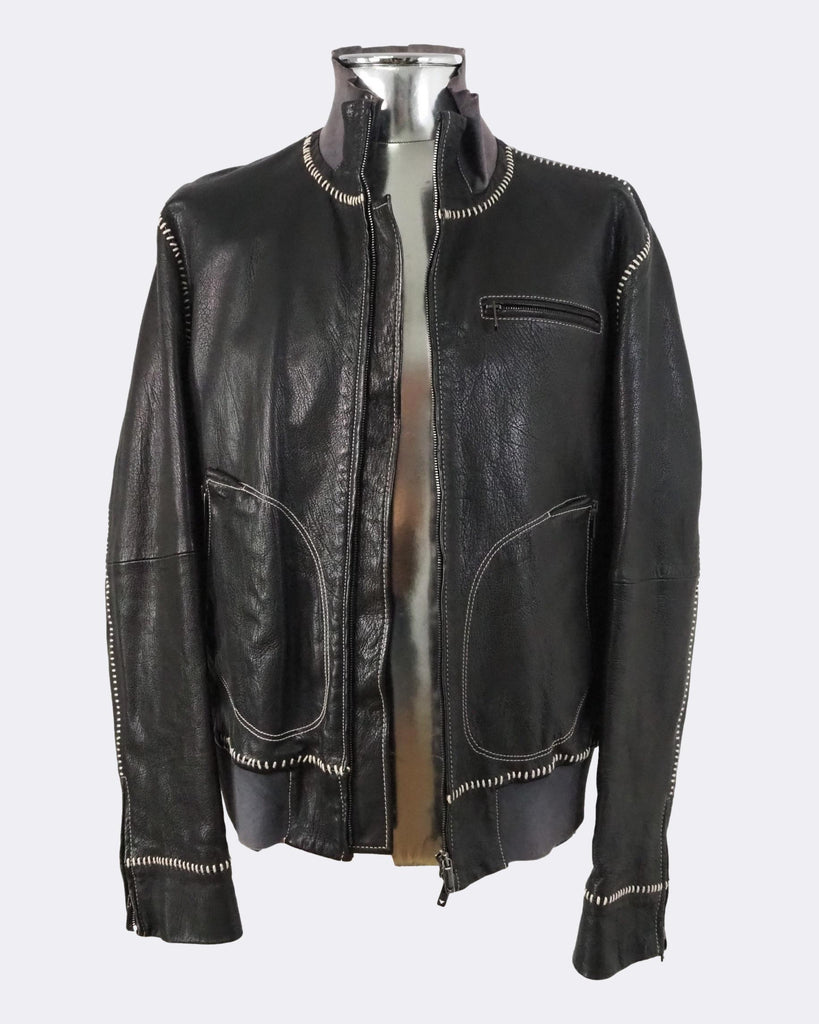 Whip Stitch Leather Bomber Jacket