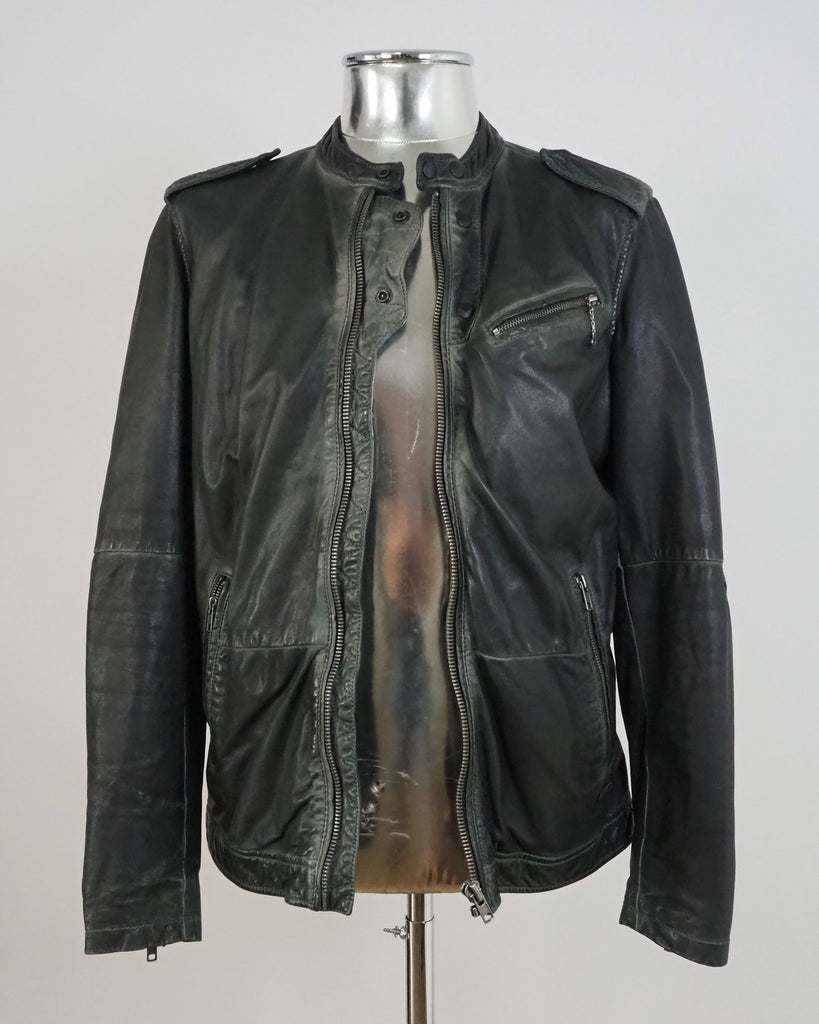 Distressed Dark Green leather jacket