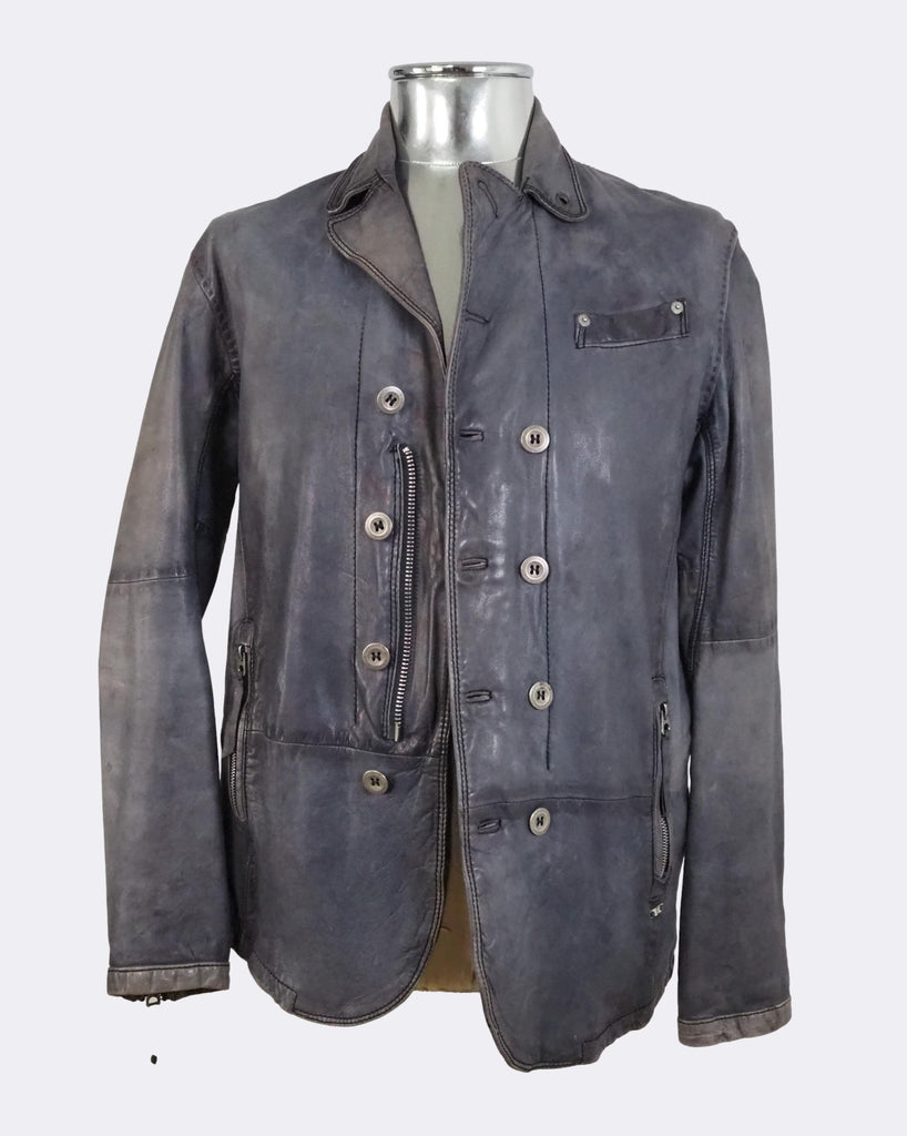 Lofn Distressed Blue Leather Jacket