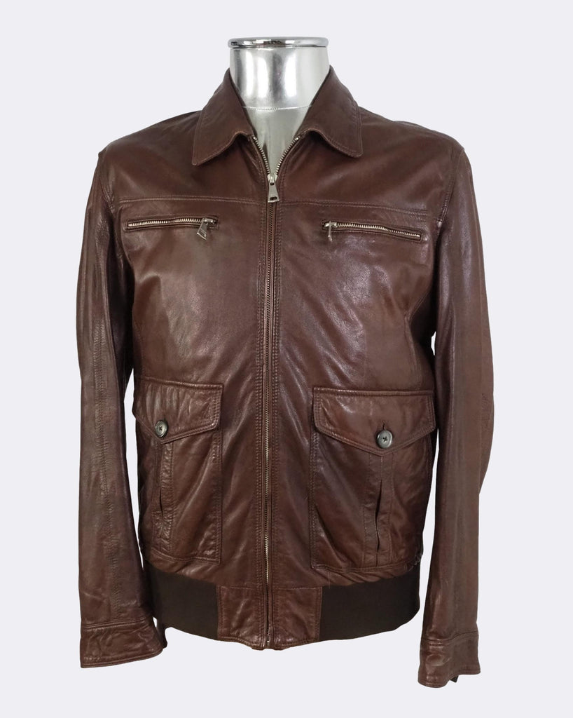 Brown Leather Bomber Jacket