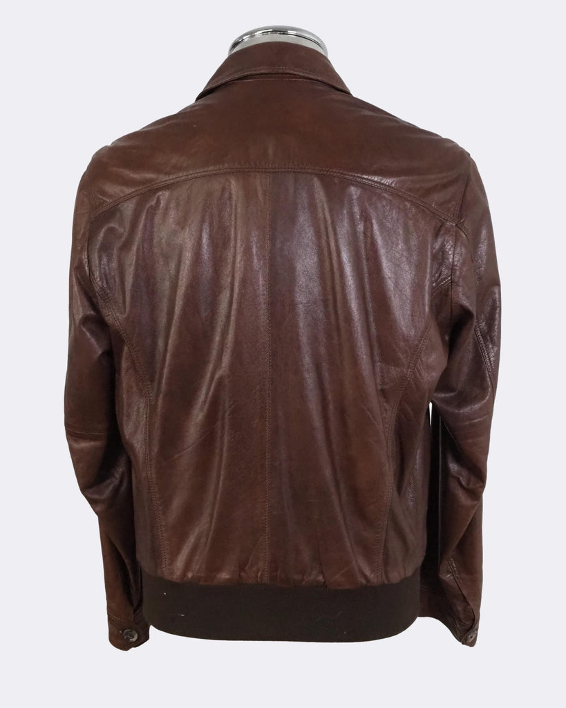 Men's Mabrun Brown Leather Bomber Jacket Medium – atemporali