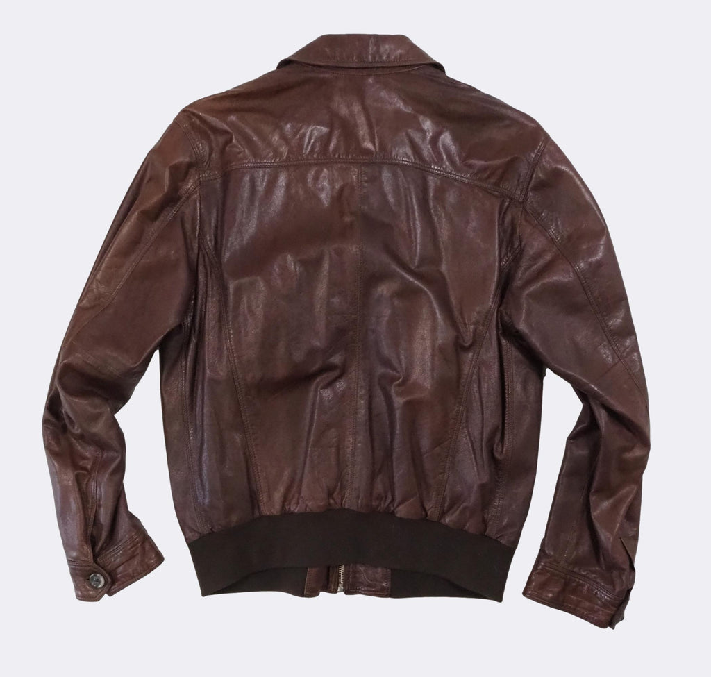 Men's Mabrun Brown Leather Bomber Jacket Medium – atemporali