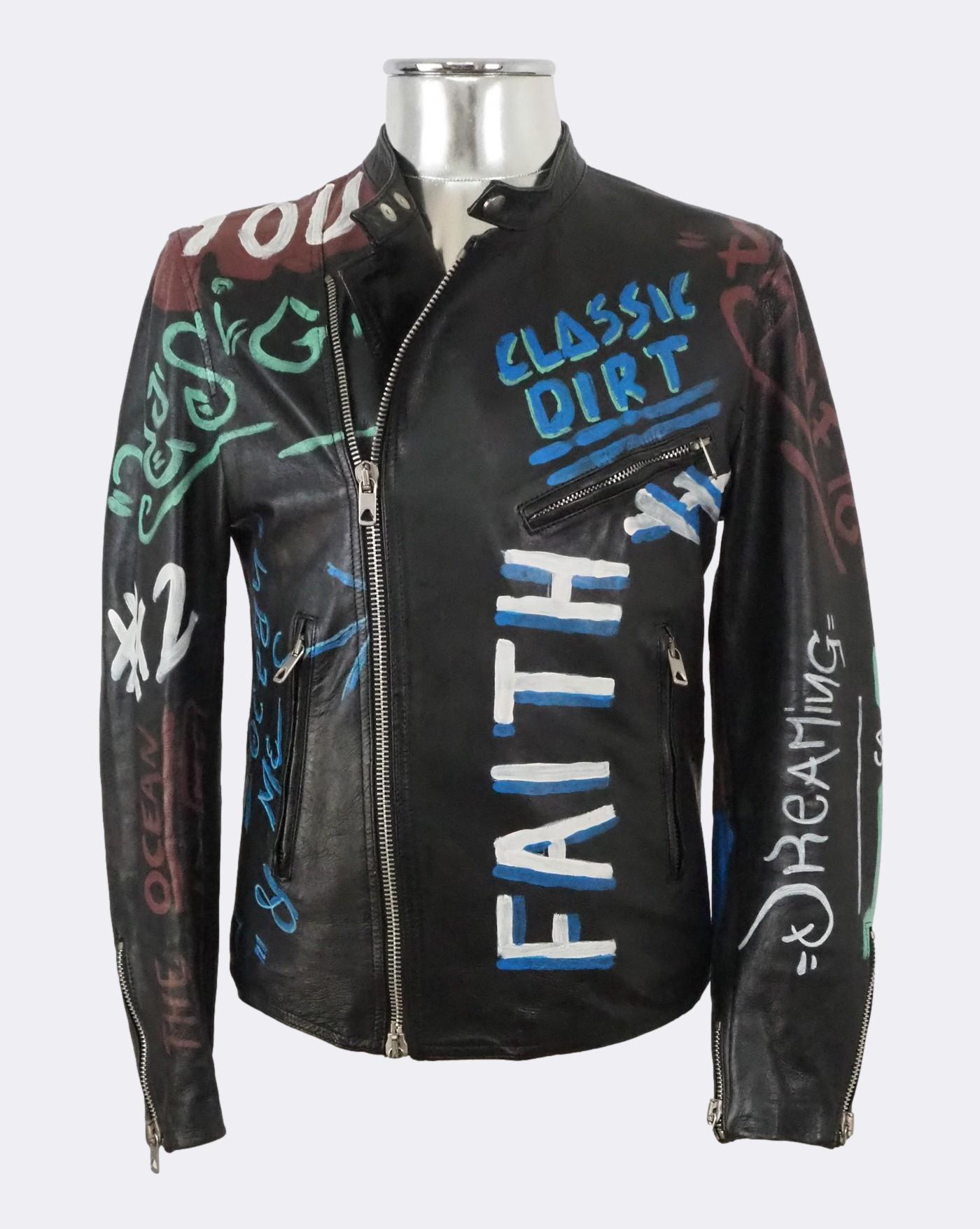 Graffiti leather outlet moto jacket