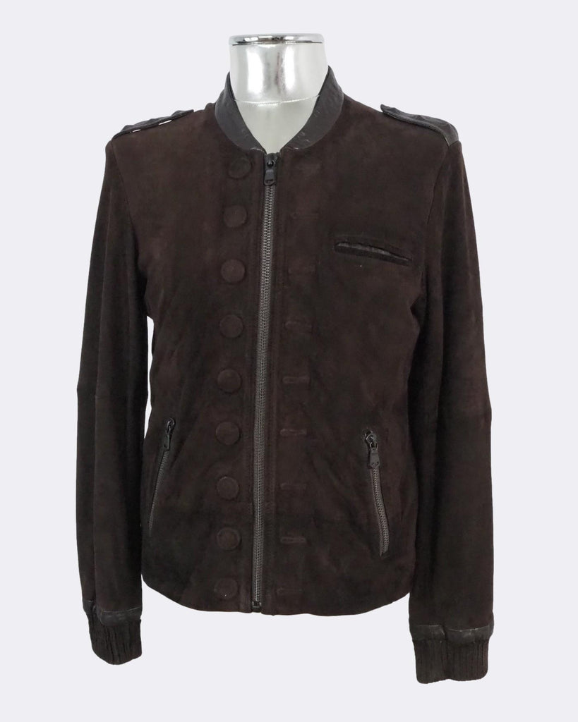 Goatskin Suede Military Leather Jacket Large