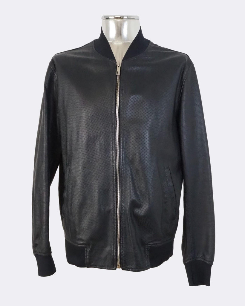 Black Perforated Leather Bomber jacket
