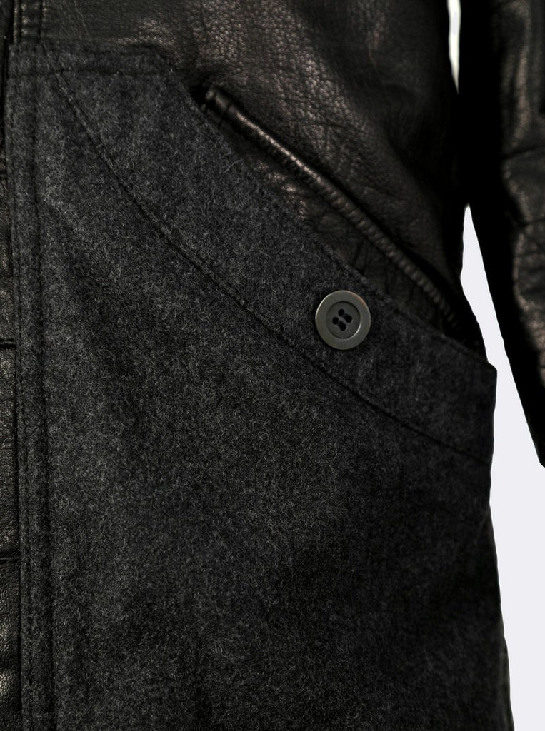 Men's Emporio Armani Buffalo Leather Fur Hooded Jacket Black EU46