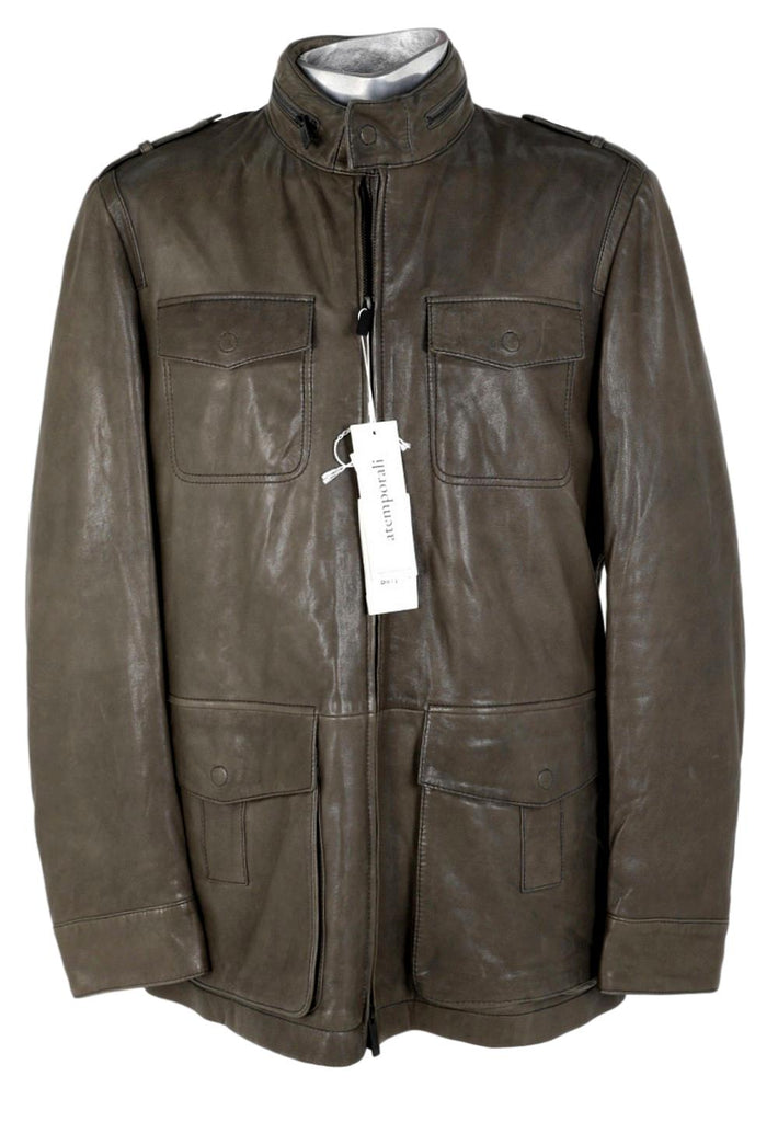 Armani Collezioni Khaki Leather Field Jacket atemporali