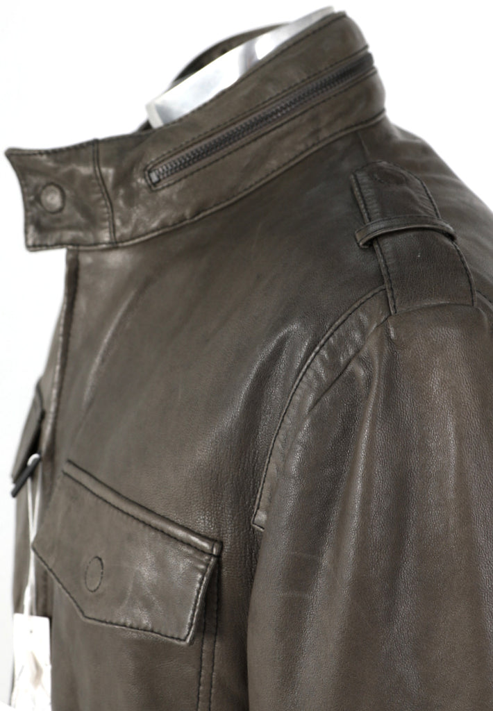 Armani Collezioni Khaki Leather Field Jacket atemporali