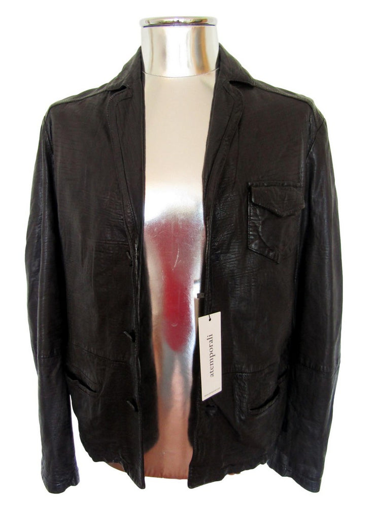 Men's Emporio Armani Black Leather Jacket Button-Front Large