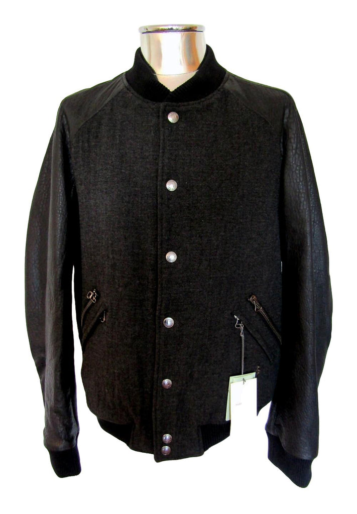 Men's Pierre Balmain Leather & Cotton Bomber Jacket - atemporali