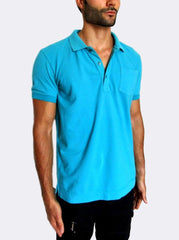 Men's Pierre Balmain Cotton Polo Shirt Aqua Blue Large