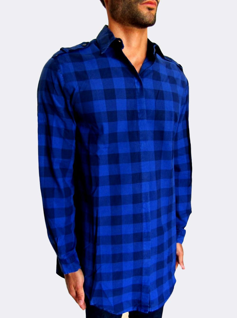 Men's Pierre Balmain Long Body Check Shirt XL Blue – atemporali