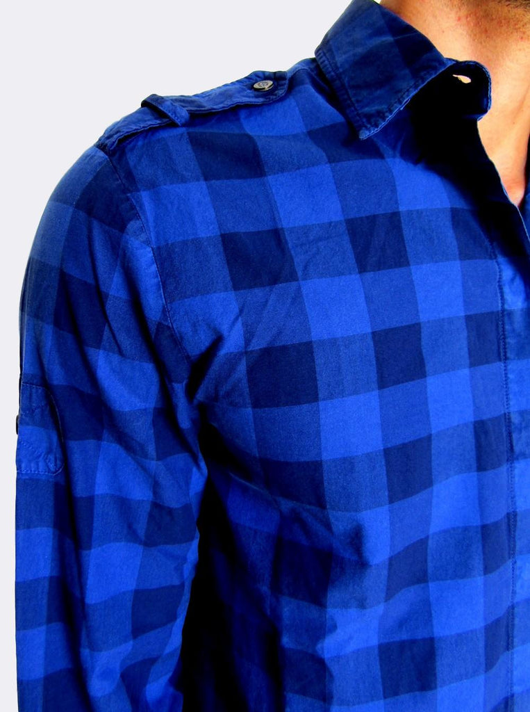 Men's Pierre Balmain Long Body Check Shirt XL Blue atemporali Men's Pierre Balmain Long Body Check Shirt XL Blue atemporali